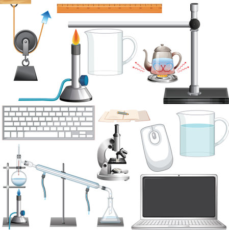 Science experiment with many tools illustrationのイラスト素材
