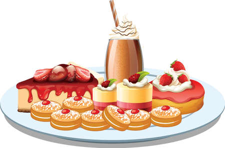 Set of various strawberry desserts  illustrationのイラスト素材