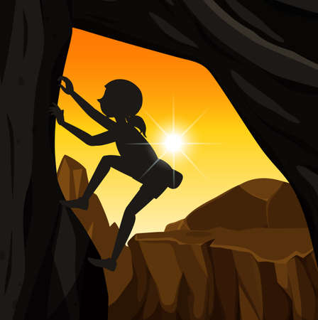 Silhouette rock climbing background illustrationのイラスト素材