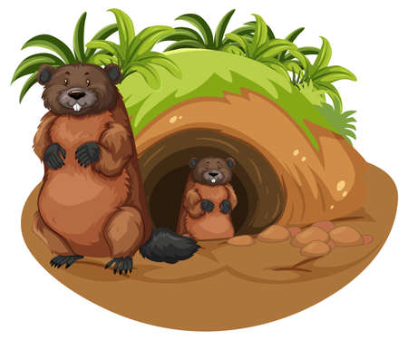 Wild animals cartoon character with burrow illustrationのイラスト素材