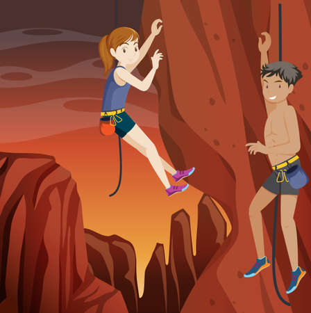 Outdoor rock climbing scene illustrationのイラスト素材