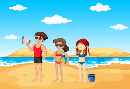 Scene with people on the beach illustrationのイラスト素材