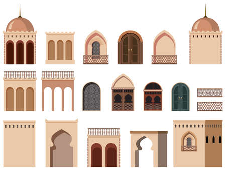 Many building design set with different windows illustrationのイラスト素材