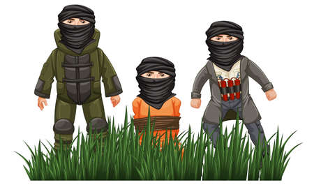 Three terrorists behind the bush illustrationのイラスト素材