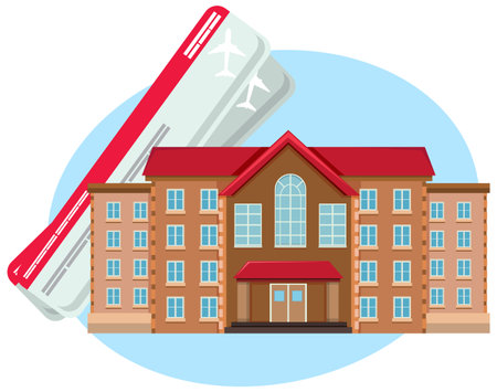 A building with flight tickets in cartoon style illustrationのイラスト素材