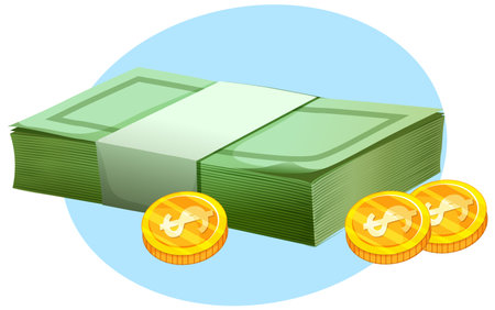 Cash with coins in cartoon style illustrationのイラスト素材