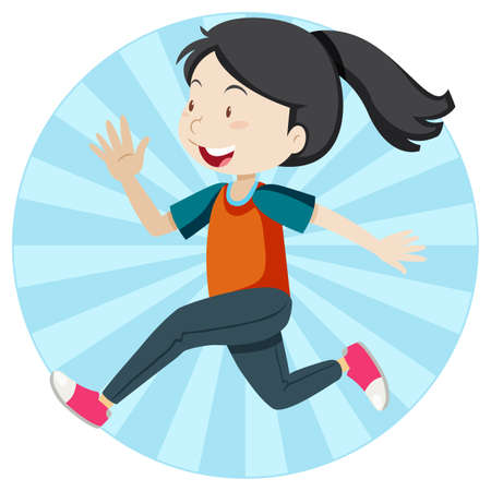 Active girl simple cartoon character illustrationのイラスト素材