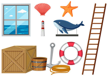Set of beach house decor illustrationのイラスト素材