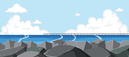 Dock to the sea landscape view illustrationのイラスト素材