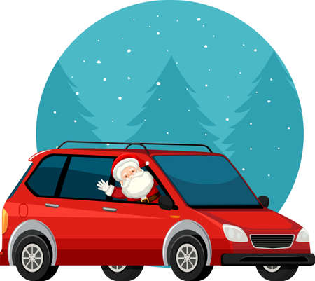 Christmas theme with Santa in the car illustrationのイラスト素材