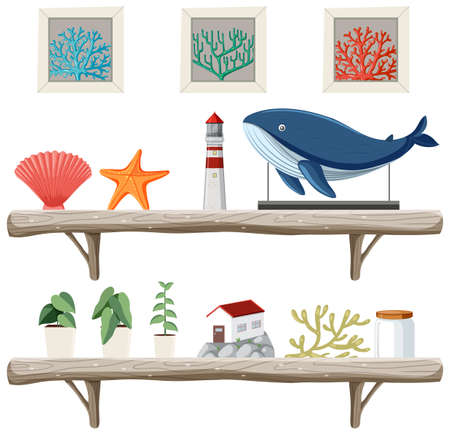 Set of beach souvenir on the shelves illustrationのイラスト素材