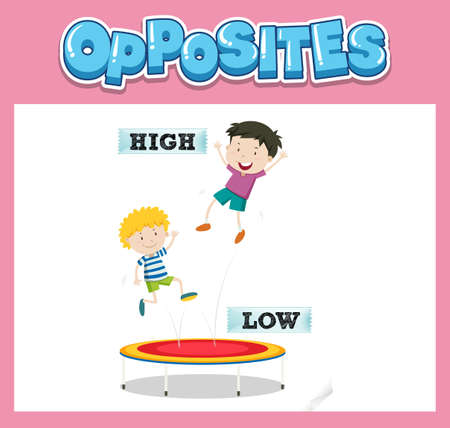 Opposite English words with high and low illustrationのイラスト素材