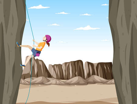 Outdoor scene with rock climber on cliff illustrationのイラスト素材