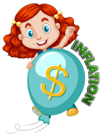 Inflation with a girl and green balloon illustrationのイラスト素材