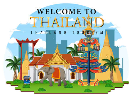 Bangkok Thailand Landmark  Banner illustrationのイラスト素材