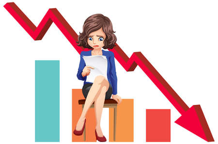 Red arrow going down with fired employee illustrationのイラスト素材