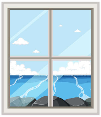 Sea view looking from house window illustrationのイラスト素材