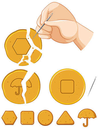 Scratching dalgona cookie concept illustrationのイラスト素材