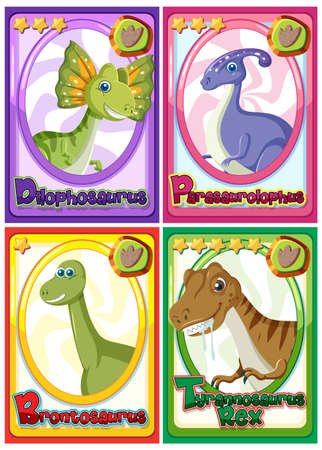 Set of dinosaur cartoon character cards illustrationのイラスト素材