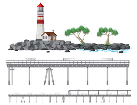 Set of beach coast objects and elements illustrationのイラスト素材
