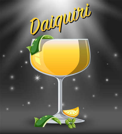 Daiquiri cocktail in the glass on sparkling background illustrationのイラスト素材