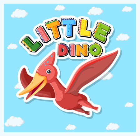 Little cute dinosaur cartoon poster illustrationのイラスト素材