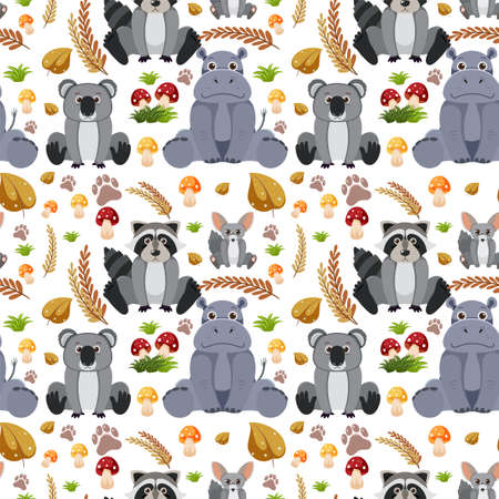 Cute animals seamless pattern illustrationのイラスト素材