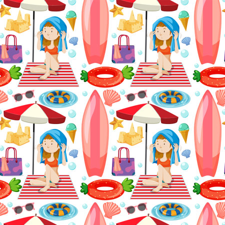 Children and summer objects seamless pattern illustrationのイラスト素材