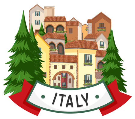 Italy banner label with house buildings illustrationのイラスト素材