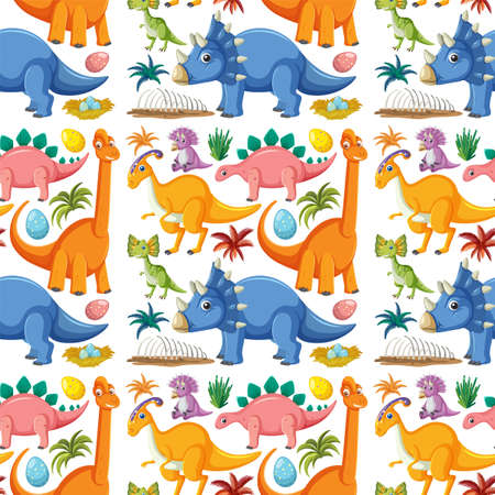 Cute dinosaur seamless pattern illustrationのイラスト素材