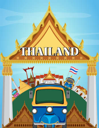 Bangkok Thailand landmark poster illustrationのイラスト素材