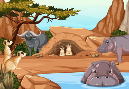 Dryland forest with animals illustrationのイラスト素材