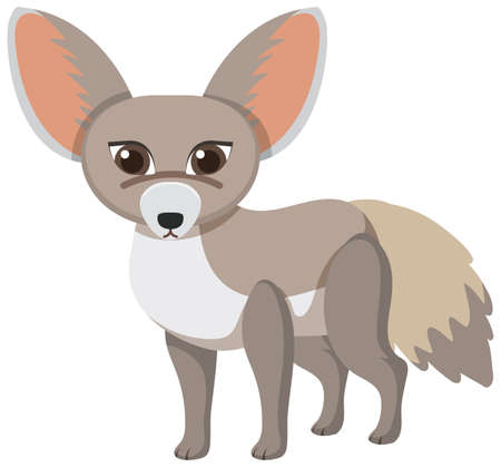 Cute fennec fox in flat cartoon style illustrationのイラスト素材