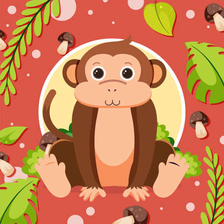 Cute monkey in flat cartoon style illustrationのイラスト素材