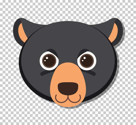 Cute black bear head in flat cartoon style illustrationのイラスト素材