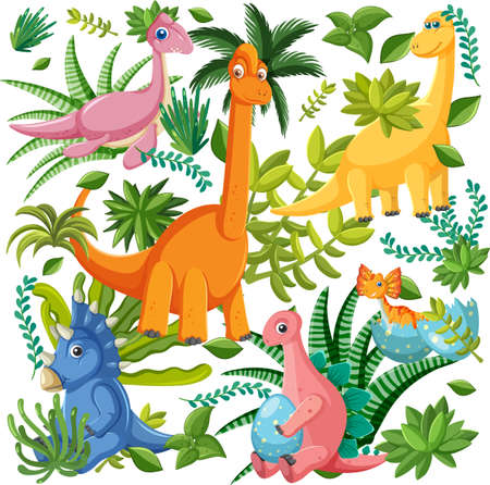 Cute dinosaur seamless pattern illustrationのイラスト素材