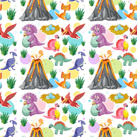 Cute dinosaur seamless pattern illustrationのイラスト素材