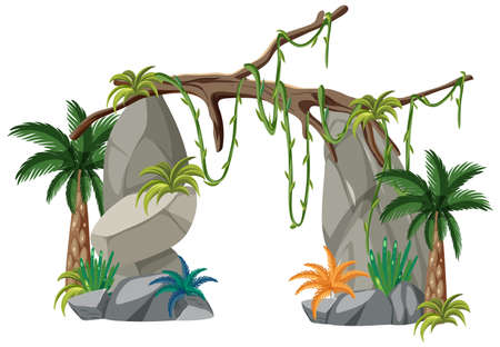 Isolated stone gate with liana illustrationのイラスト素材