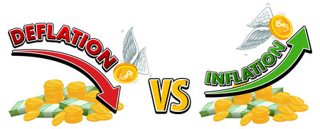 Inflation vs deflation with arrow going up and down illustrationのイラスト素材