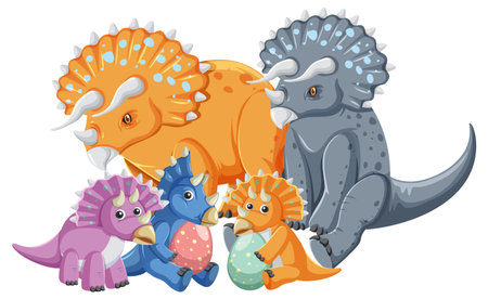 Cute triceratops dinosaur and baby illustrationのイラスト素材