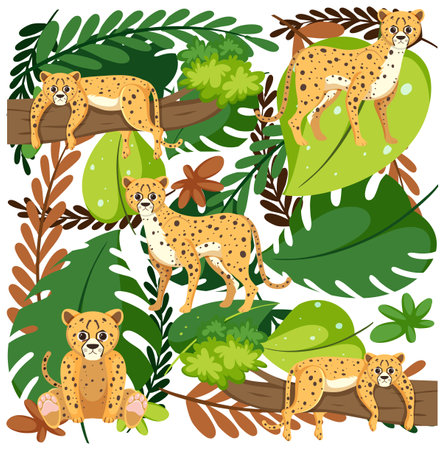 Cute leopard seamless pattern illustrationのイラスト素材