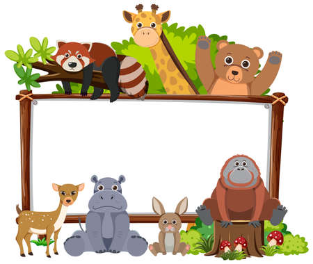 Blank board with wild animals illustrationのイラスト素材