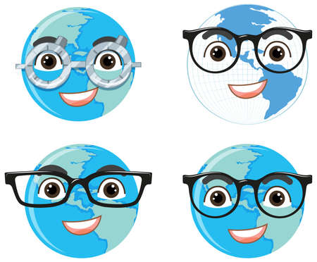 Set of different earth planets wearing glasses illustrationのイラスト素材