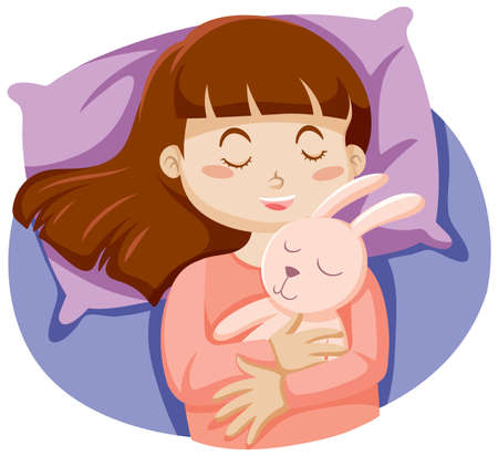 Cute girl sleeping clipart illustrationのイラスト素材