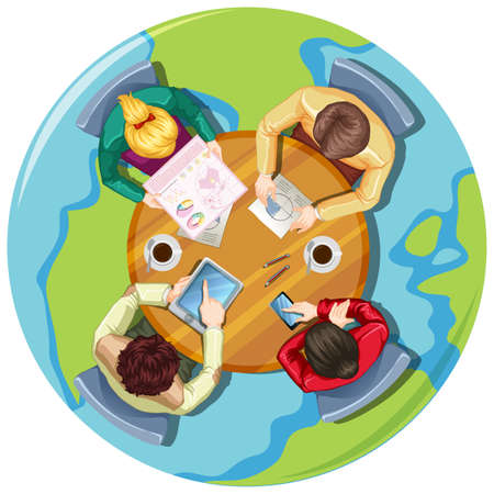 Earth globe around with human hands illustrationのイラスト素材