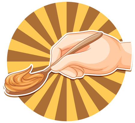 Hand holding spoon with peanut butter illustrationのイラスト素材