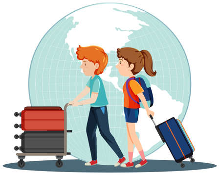 Tourist couple with luggages illustrationのイラスト素材