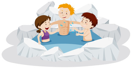 Two people using laptop with binary code background illustrationのイラスト素材