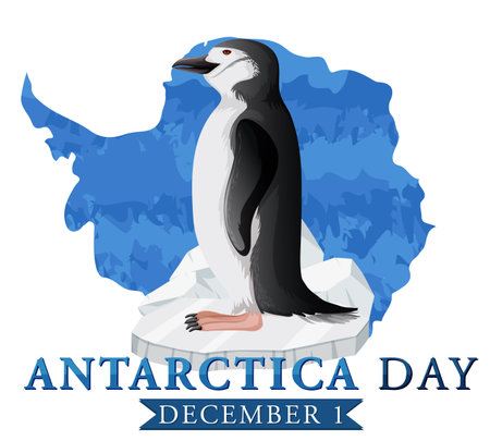 Antarctica day text with penguin illustrationのイラスト素材