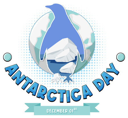 Antarctica day text with penguin illustrationのイラスト素材